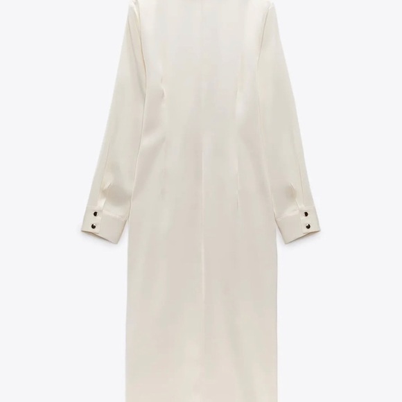 Zara Satin Effect Shirt Dress Special Edition Ecru Off White 7969/259 Size XS - Picture 3 of 11